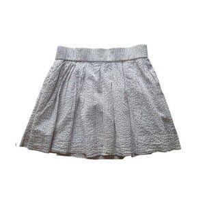 Club Monaco Cotton Pleated Short Shirt Ivory/Beige Stripe Women's Large